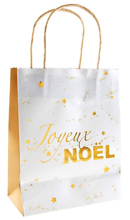 Sac cadeau Noel doré & blanc - Motif village - Sac cadeau doré et blanc -  Emballage cadeau